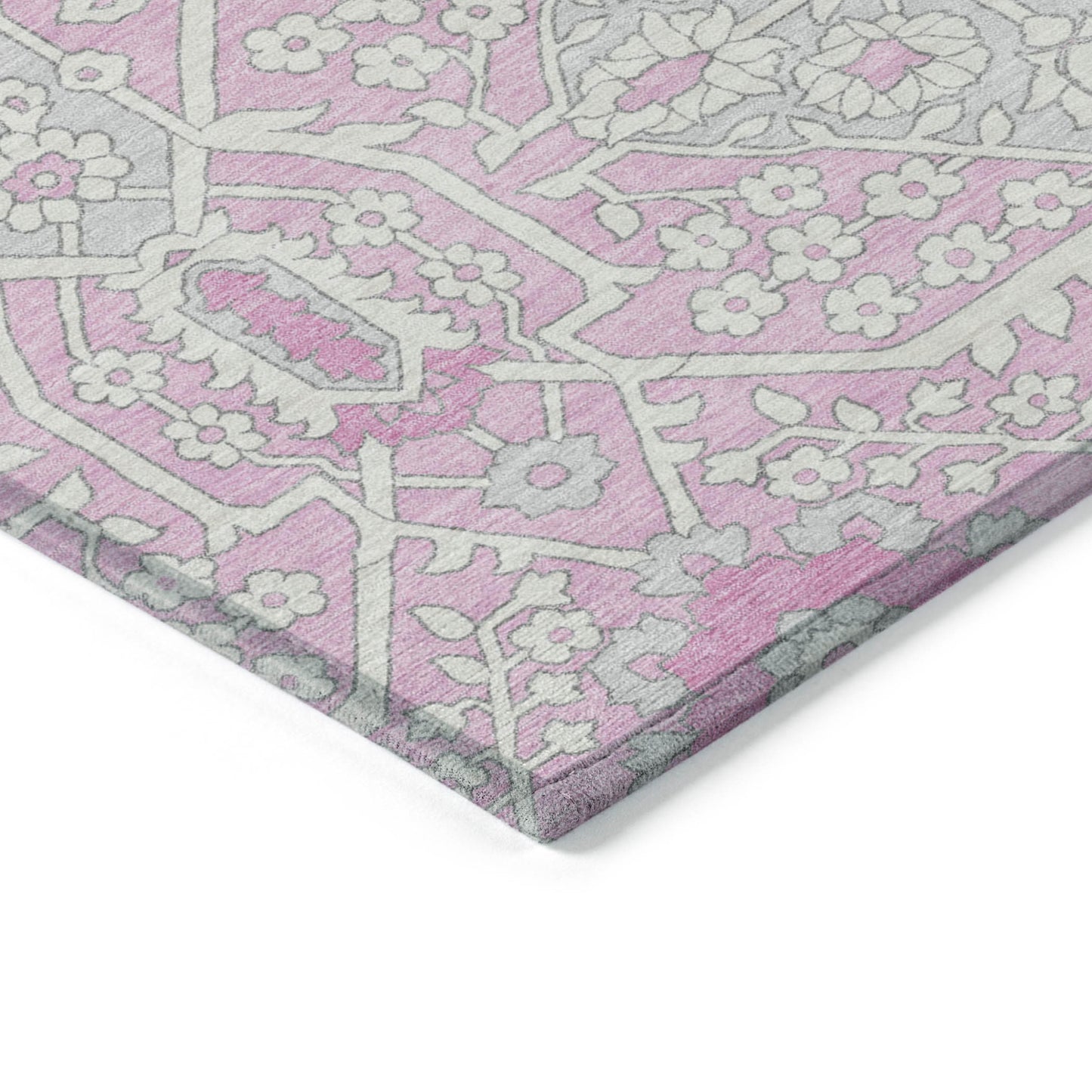 Tabselect Home Line 5' X 8' Pink Ivory And Gray Floral Washable Indoor Outdoor Area Rug