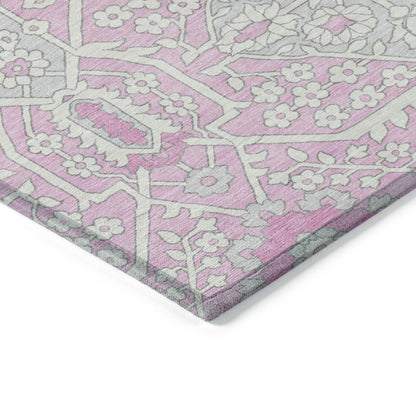 Tabselect Home Line 5' X 8' Pink Ivory And Gray Floral Washable Indoor Outdoor Area Rug