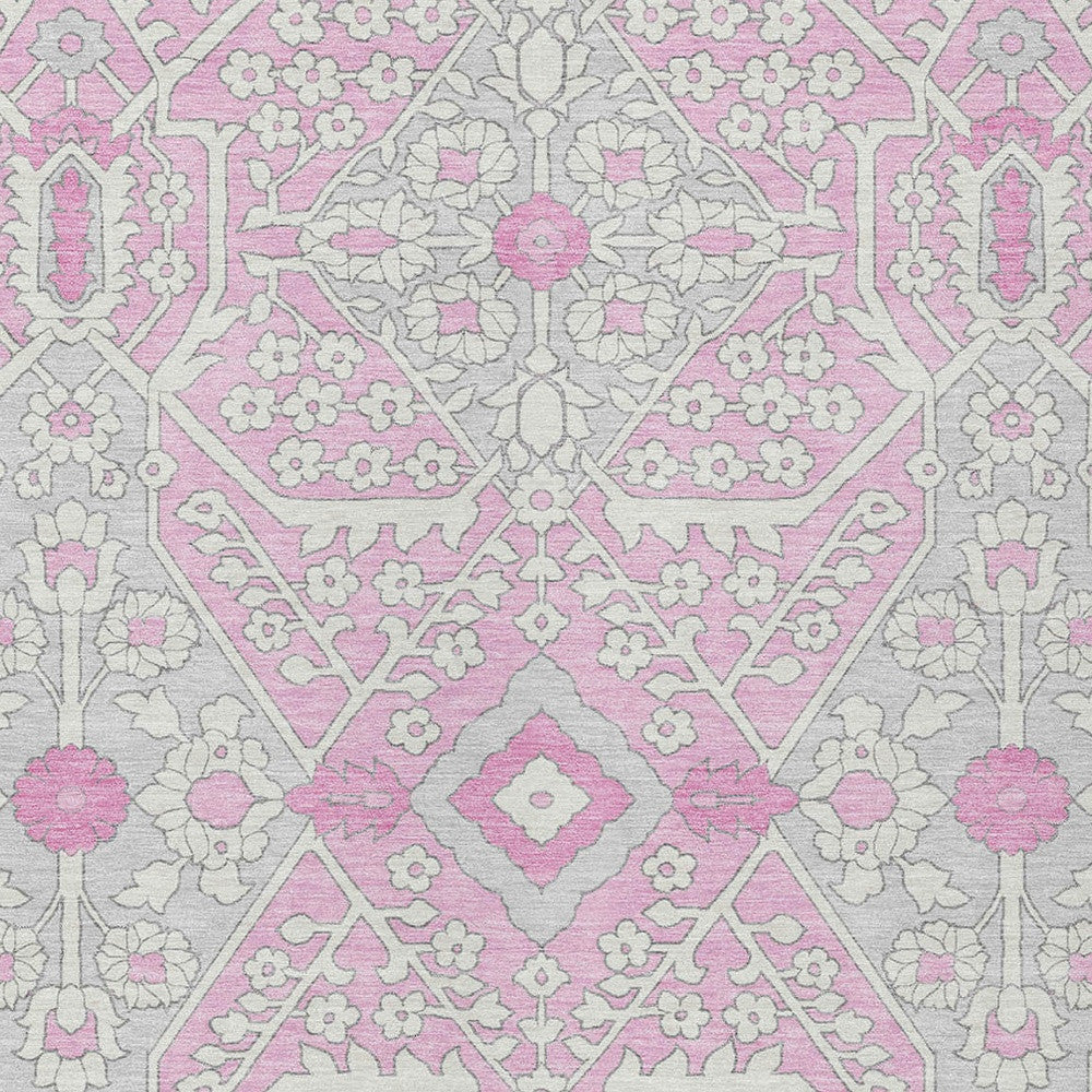 Tabselect Home Line 5' X 8' Pink Ivory And Gray Floral Washable Indoor Outdoor Area Rug