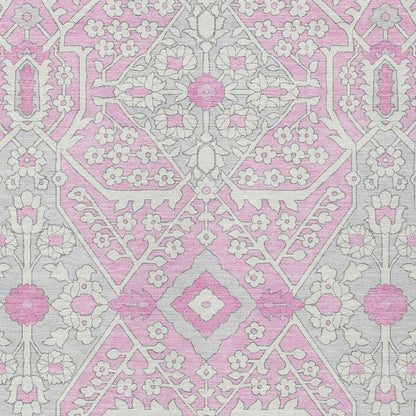 Tabselect Home Line 5' X 8' Pink Ivory And Gray Floral Washable Indoor Outdoor Area Rug