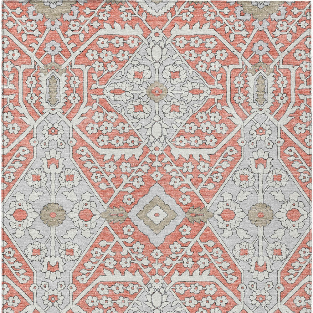 Tabselect Home Line 5' X 8' Salmon Gray And Taupe Floral Washable Indoor Outdoor Area Rug