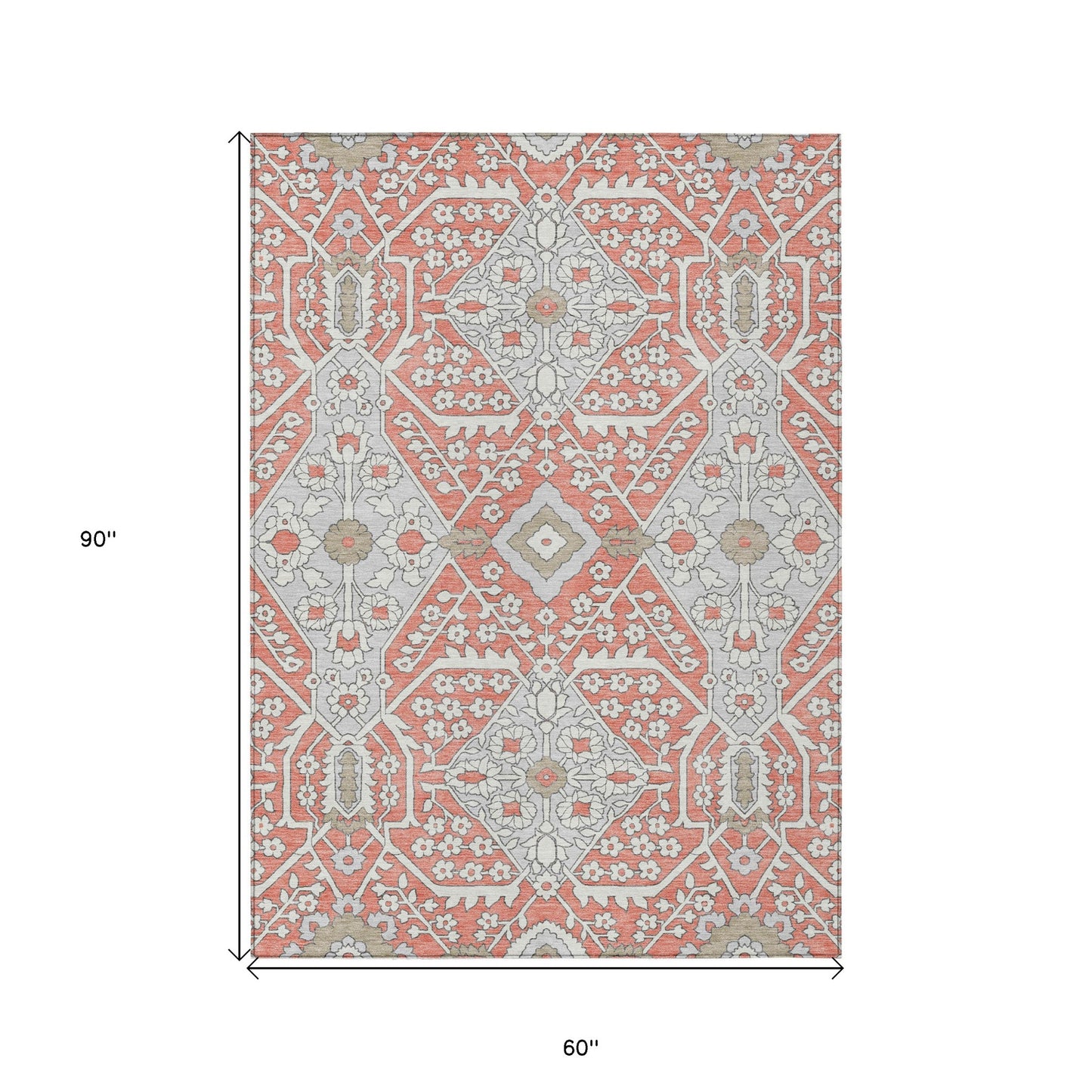 Tabselect Home Line 5' X 8' Salmon Gray And Taupe Floral Washable Indoor Outdoor Area Rug