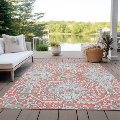 Tabselect Home Line 5' X 8' Salmon Gray And Taupe Floral Washable Indoor Outdoor Area Rug