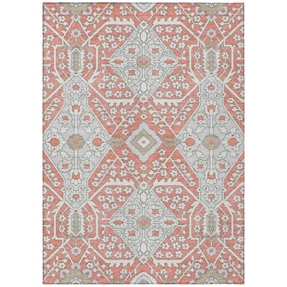 Tabselect Home Line 5' X 8' Salmon Gray And Taupe Floral Washable Indoor Outdoor Area Rug