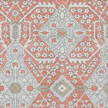 Tabselect Home Line 5' X 8' Salmon Gray And Taupe Floral Washable Indoor Outdoor Area Rug