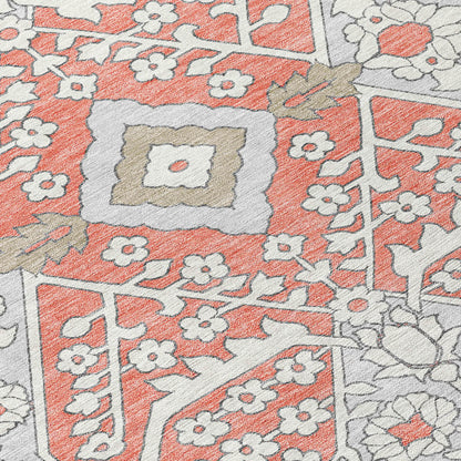 Tabselect Home Line 5' X 8' Salmon Gray And Taupe Floral Washable Indoor Outdoor Area Rug