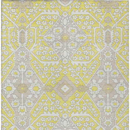 Tabselect Home Line 5' X 8' Yellow Ivory And Beige Floral Washable Indoor Outdoor Area Rug