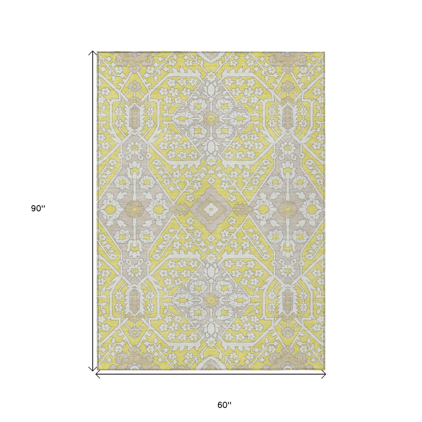 Tabselect Home Line 5' X 8' Yellow Ivory And Beige Floral Washable Indoor Outdoor Area Rug