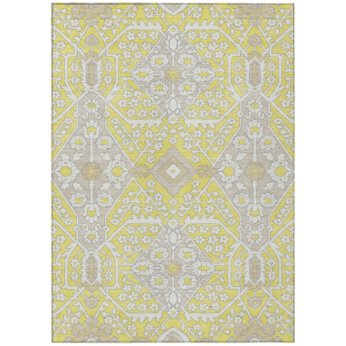 Tabselect Home Line 5' X 8' Yellow Ivory And Beige Floral Washable Indoor Outdoor Area Rug