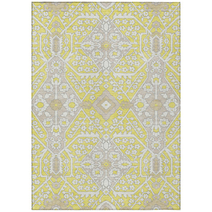 Tabselect Home Line 5' X 8' Yellow Ivory And Beige Floral Washable Indoor Outdoor Area Rug