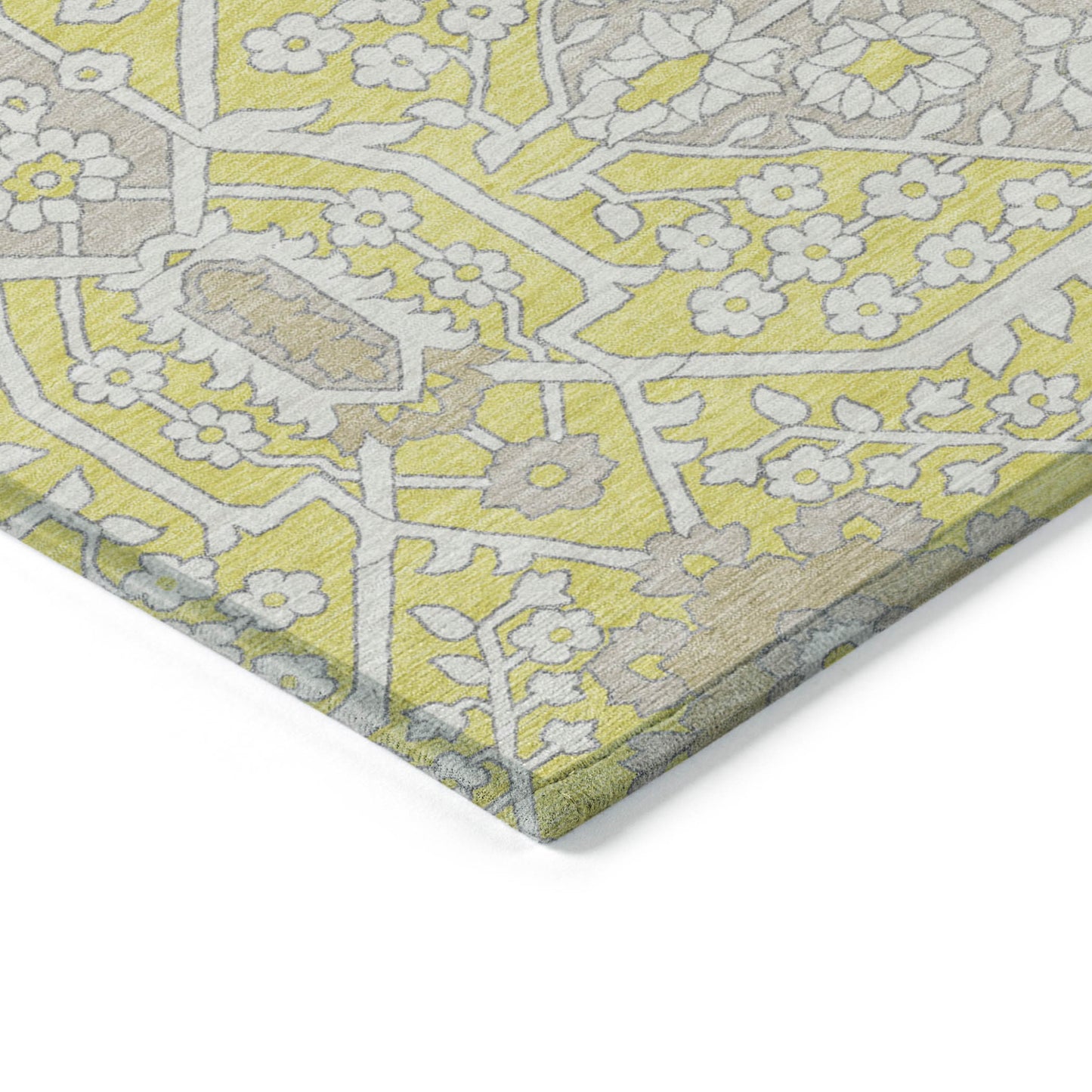 Tabselect Home Line 5' X 8' Yellow Ivory And Beige Floral Washable Indoor Outdoor Area Rug