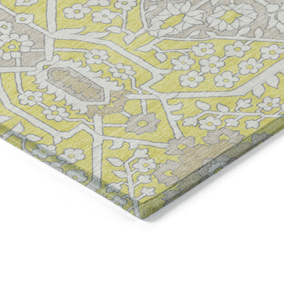 Tabselect Home Line 5' X 8' Yellow Ivory And Beige Floral Washable Indoor Outdoor Area Rug