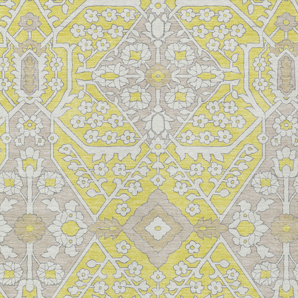 Tabselect Home Line 5' X 8' Yellow Ivory And Beige Floral Washable Indoor Outdoor Area Rug