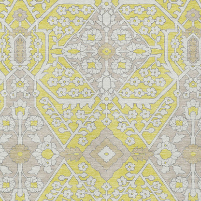 Tabselect Home Line 5' X 8' Yellow Ivory And Beige Floral Washable Indoor Outdoor Area Rug