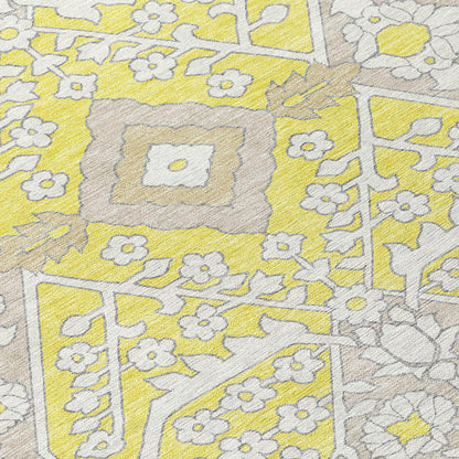 Tabselect Home Line 5' X 8' Yellow Ivory And Beige Floral Washable Indoor Outdoor Area Rug