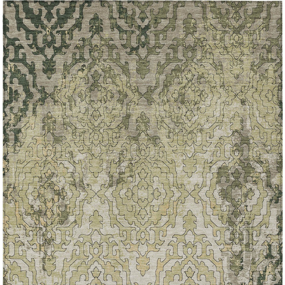 Tabselect Home Line 5' X 8' Artichoke Green And Beige Medallion Washable Indoor Outdoor Area Rug