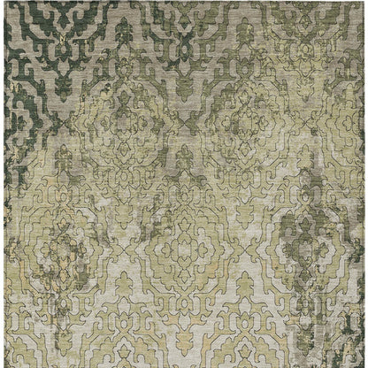 Tabselect Home Line 5' X 8' Artichoke Green And Beige Medallion Washable Indoor Outdoor Area Rug