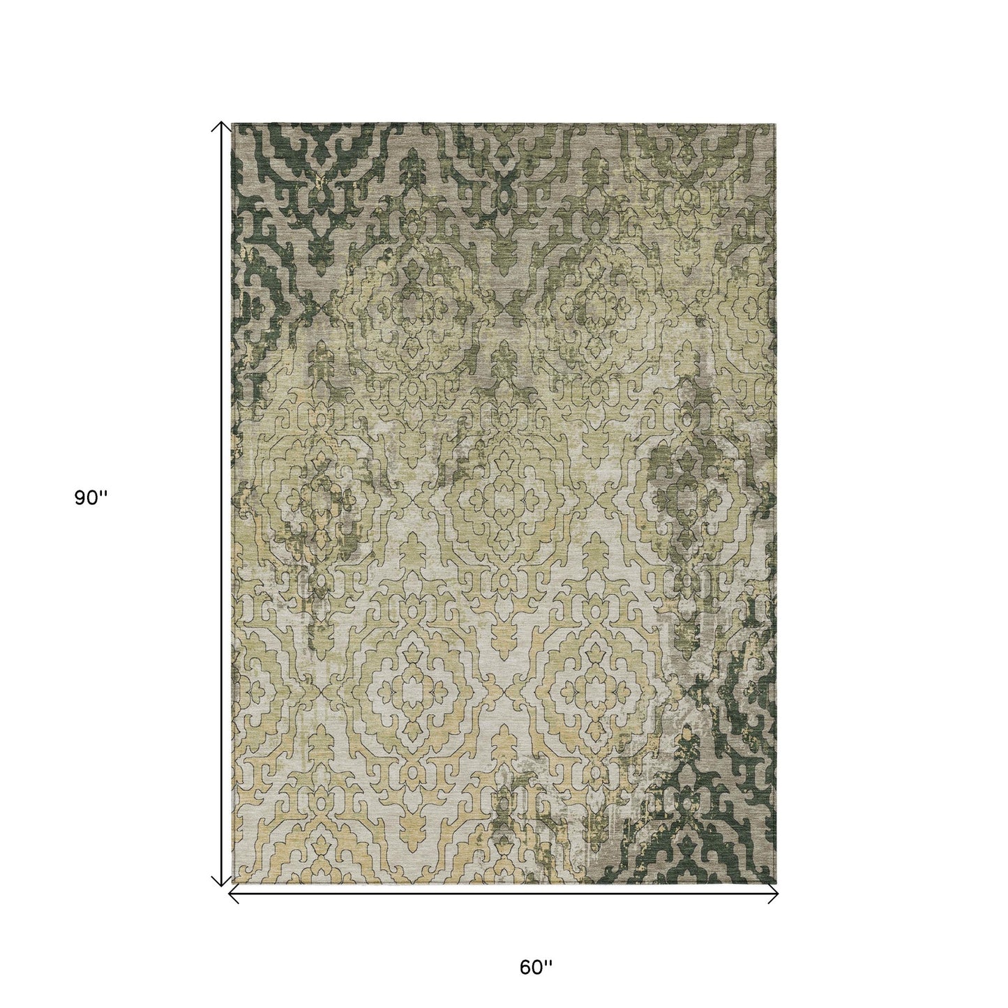 Tabselect Home Line 5' X 8' Artichoke Green And Beige Medallion Washable Indoor Outdoor Area Rug