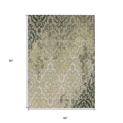 Tabselect Home Line 5' X 8' Artichoke Green And Beige Medallion Washable Indoor Outdoor Area Rug