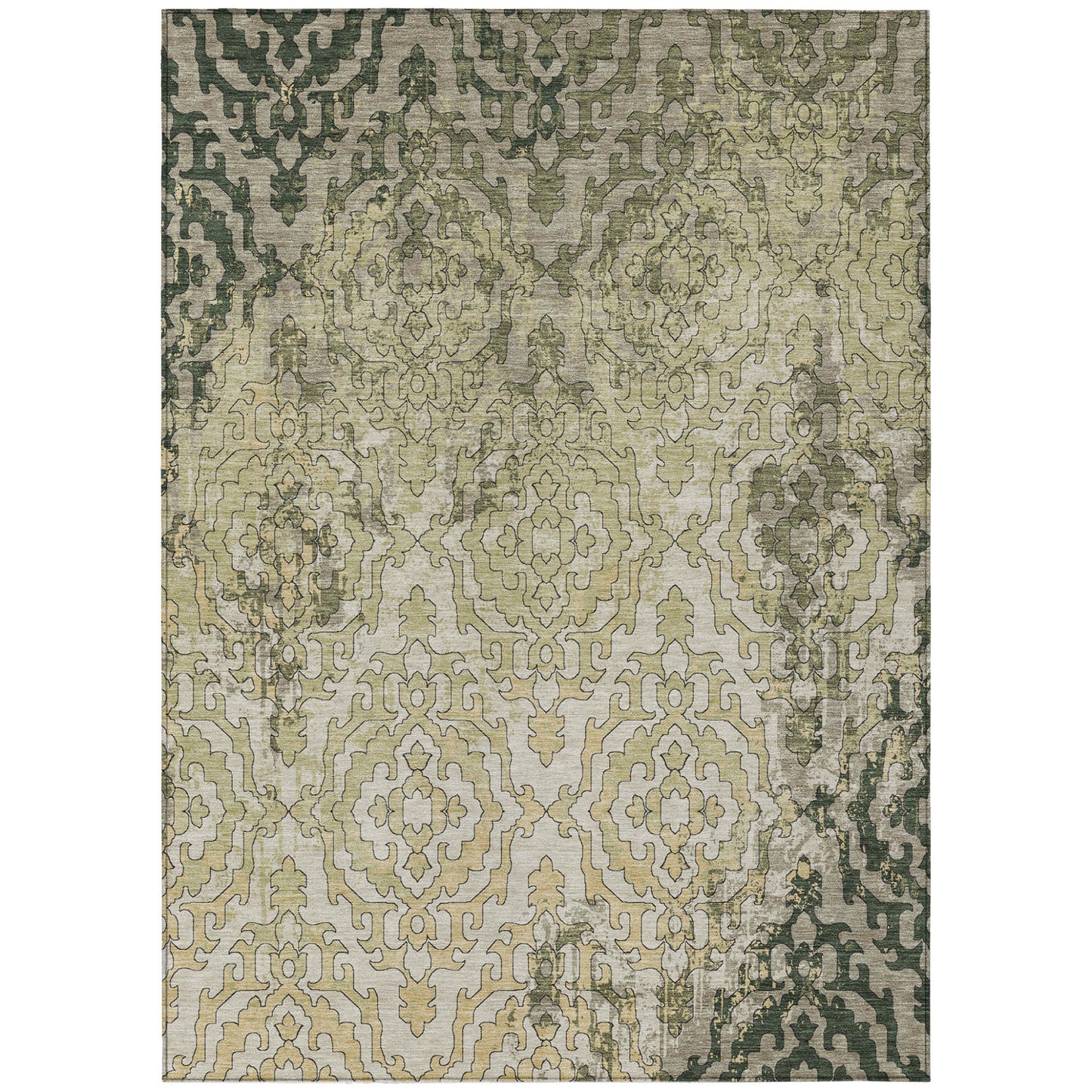 Tabselect Home Line 5' X 8' Artichoke Green And Beige Medallion Washable Indoor Outdoor Area Rug