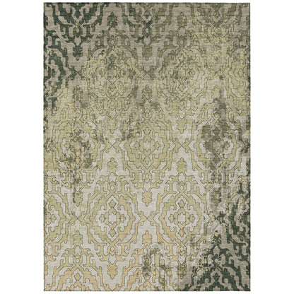 Tabselect Home Line 5' X 8' Artichoke Green And Beige Medallion Washable Indoor Outdoor Area Rug