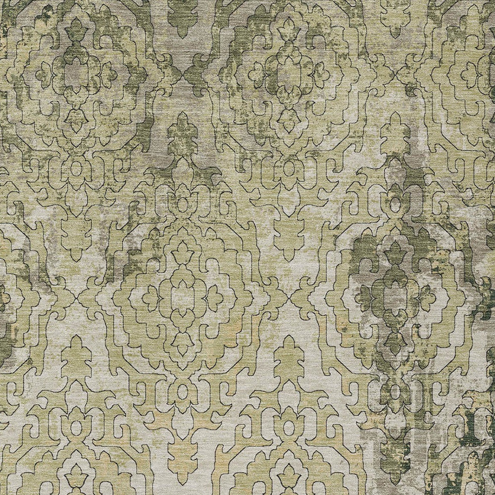 Tabselect Home Line 5' X 8' Artichoke Green And Beige Medallion Washable Indoor Outdoor Area Rug