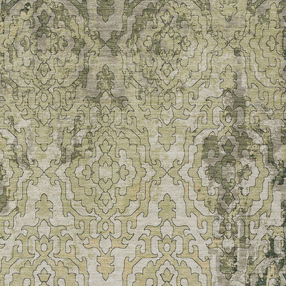 Tabselect Home Line 5' X 8' Artichoke Green And Beige Medallion Washable Indoor Outdoor Area Rug