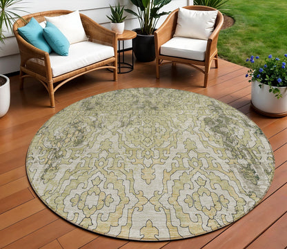 Tabselect Home Line 8' Artichoke Green And Beige Round Medallion Washable Indoor Outdoor Area Rug