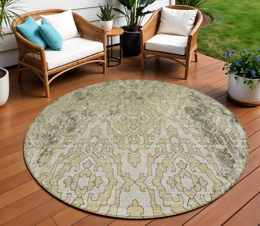 Tabselect Home Line 8' Artichoke Green And Beige Round Medallion Washable Indoor Outdoor Area Rug