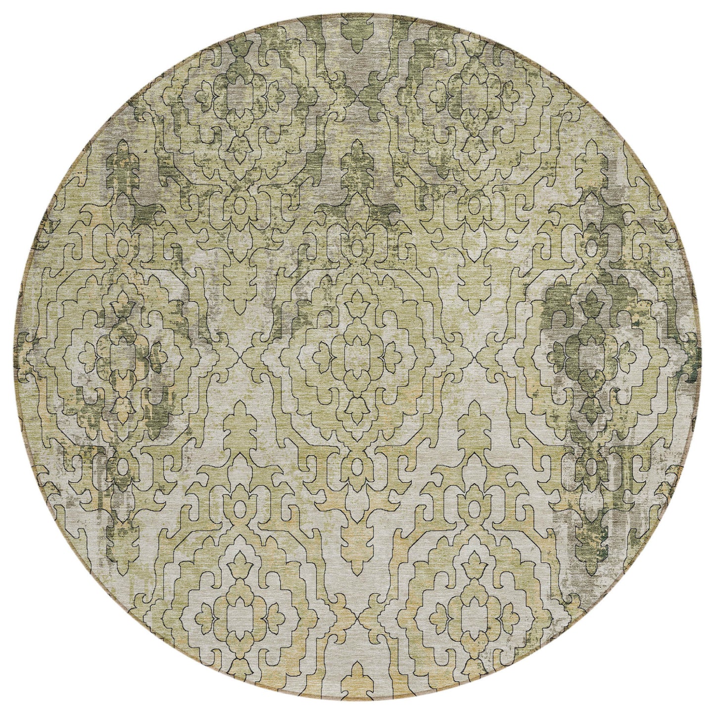Tabselect Home Line 8' Artichoke Green And Beige Round Medallion Washable Indoor Outdoor Area Rug