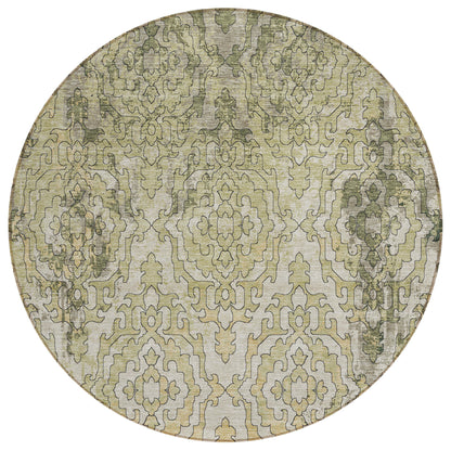 Tabselect Home Line 8' Artichoke Green And Beige Round Medallion Washable Indoor Outdoor Area Rug