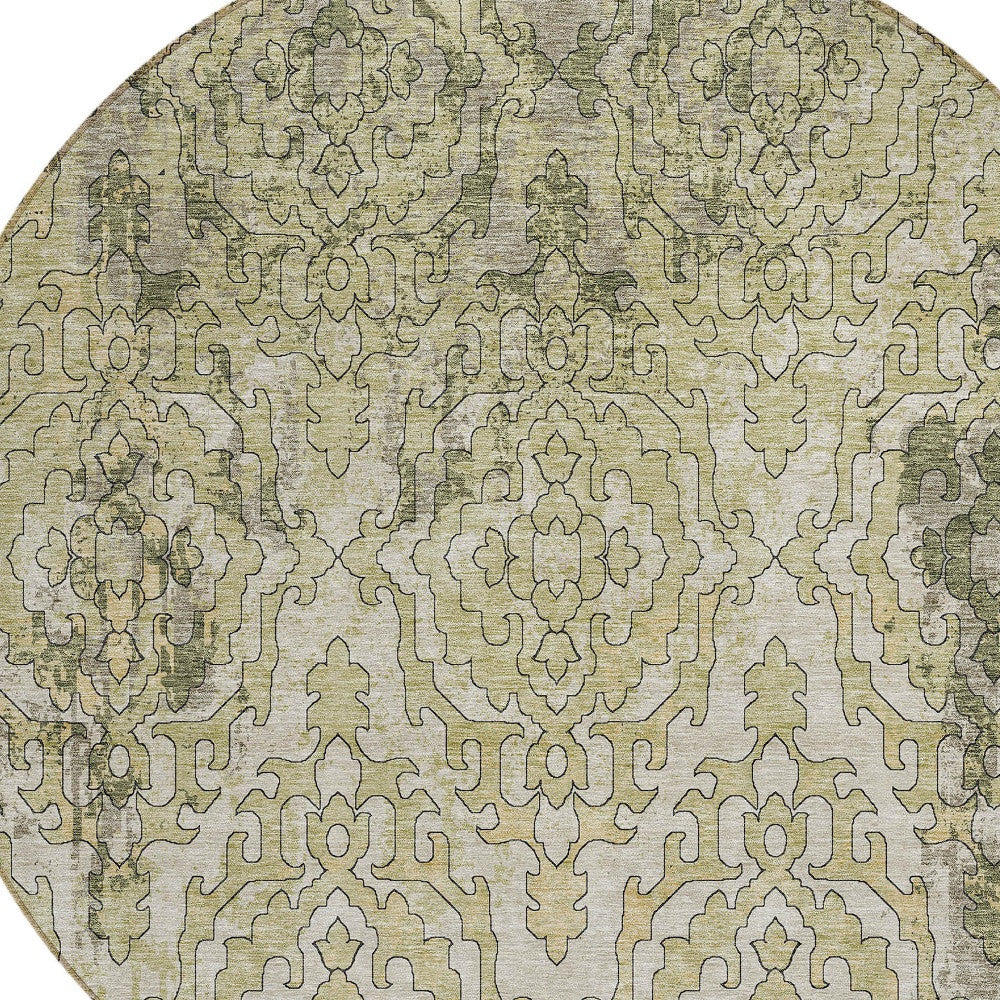 Tabselect Home Line 8' Artichoke Green And Beige Round Medallion Washable Indoor Outdoor Area Rug