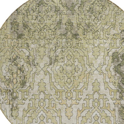 Tabselect Home Line 8' Artichoke Green And Beige Round Medallion Washable Indoor Outdoor Area Rug