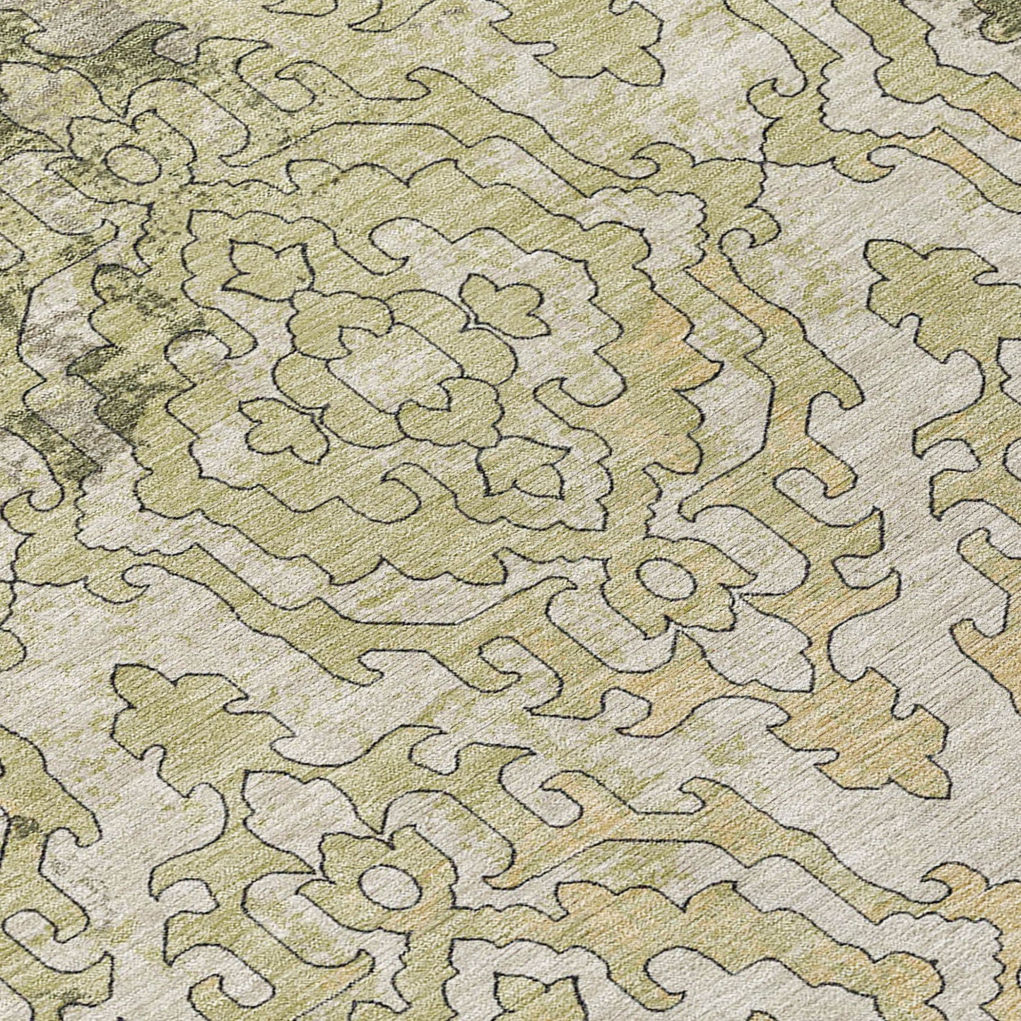 Tabselect Home Line 8' Artichoke Green And Beige Round Medallion Washable Indoor Outdoor Area Rug