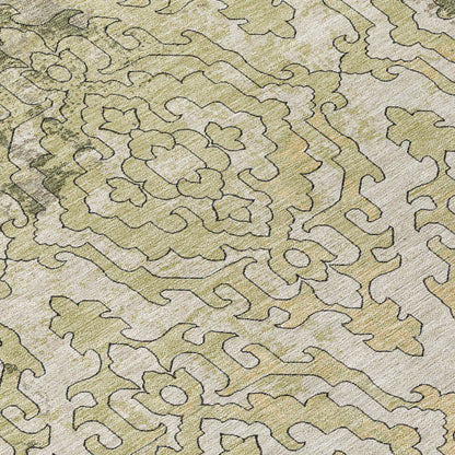 Tabselect Home Line 8' Artichoke Green And Beige Round Medallion Washable Indoor Outdoor Area Rug