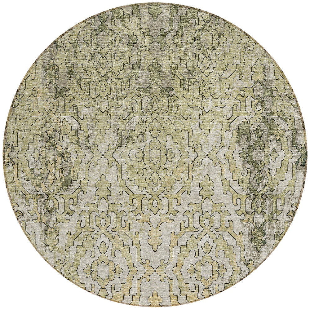 Tabselect Home Line 8' Artichoke Green And Beige Round Medallion Washable Indoor Outdoor Area Rug