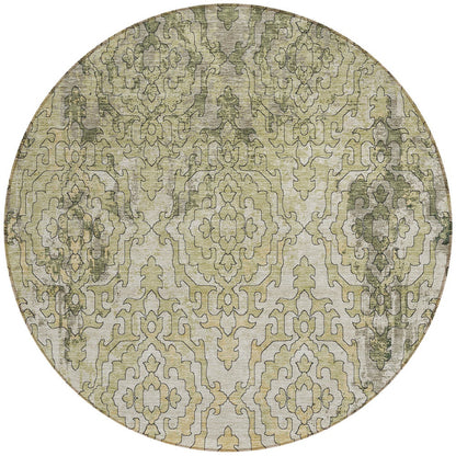 Tabselect Home Line 8' Artichoke Green And Beige Round Medallion Washable Indoor Outdoor Area Rug