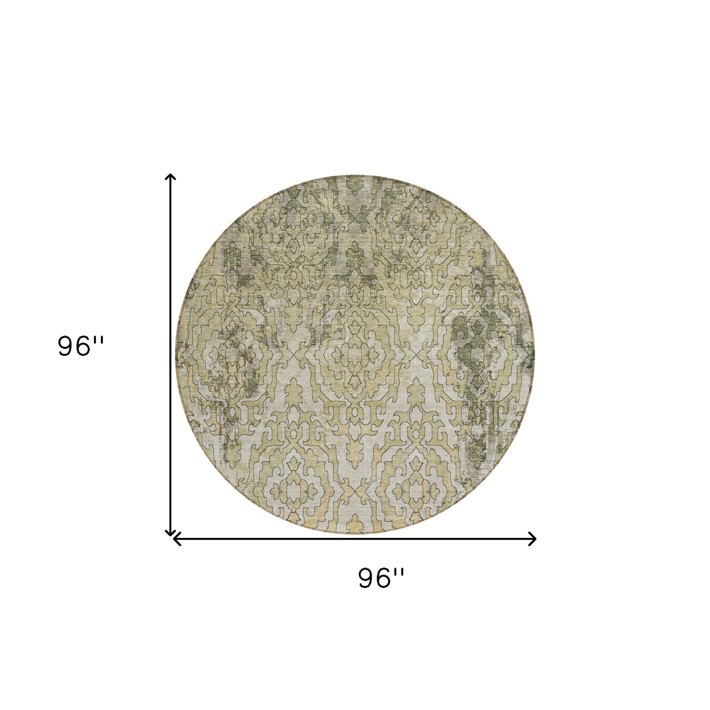 Tabselect Home Line 8' Artichoke Green And Beige Round Medallion Washable Indoor Outdoor Area Rug