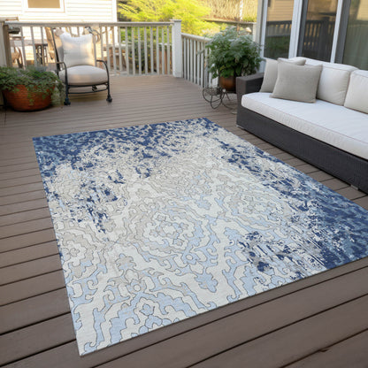 Tabselect Home Line 5' X 8' Navy Blue Beige And Sky Blue Medallion Washable Indoor Outdoor Area Rug