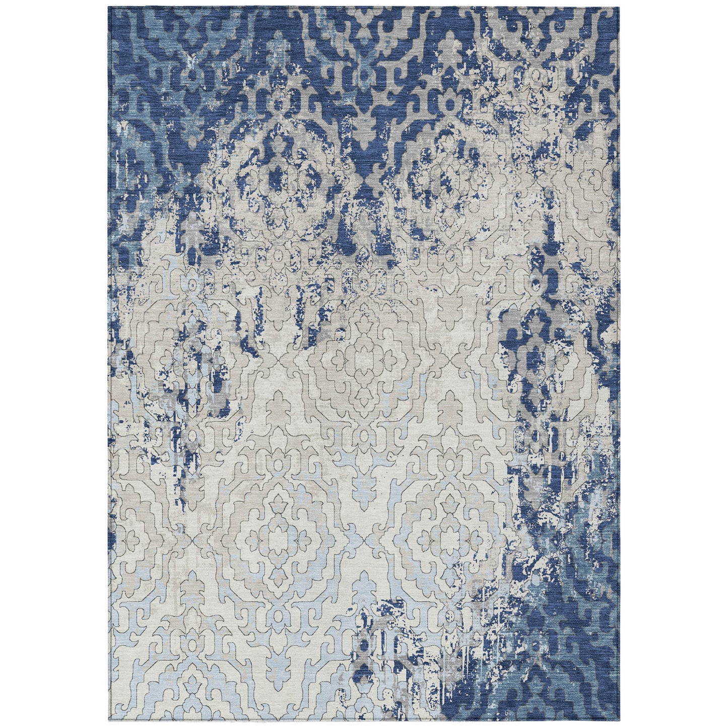 Tabselect Home Line 5' X 8' Navy Blue Beige And Sky Blue Medallion Washable Indoor Outdoor Area Rug