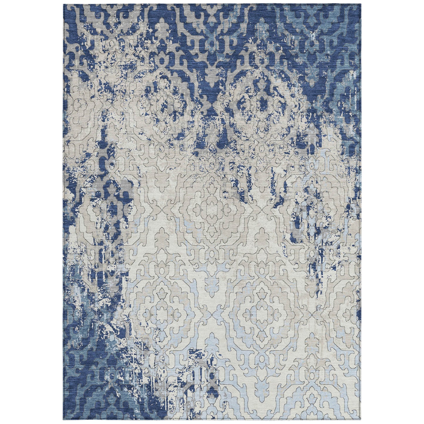 Tabselect Home Line 5' X 8' Navy Blue Beige And Sky Blue Medallion Washable Indoor Outdoor Area Rug