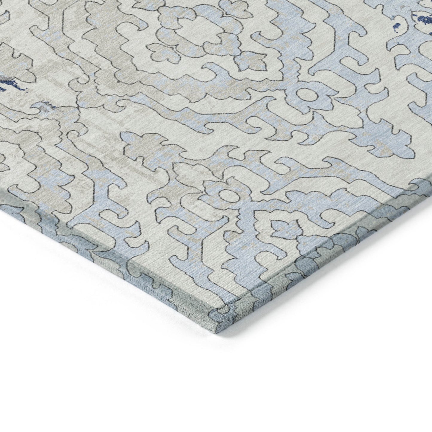 Tabselect Home Line 5' X 8' Navy Blue Beige And Sky Blue Medallion Washable Indoor Outdoor Area Rug