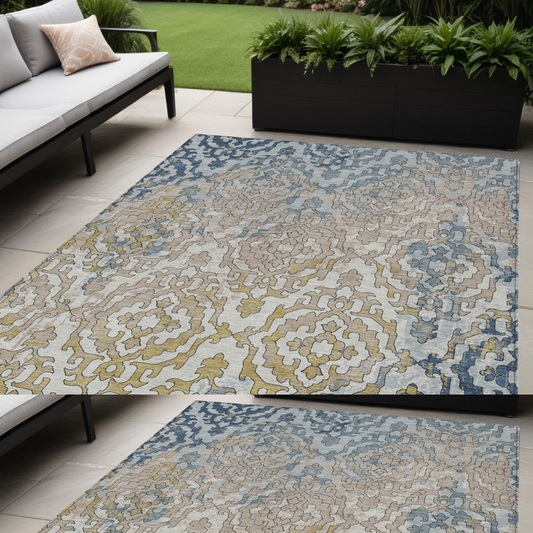 Tabselect Home Line 5' X 8' Sky Blue And Denim Blue Medallion Washable Indoor Outdoor Area Rug