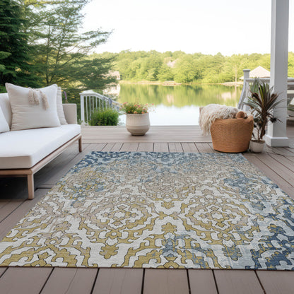 Tabselect Home Line 5' X 8' Sky Blue And Denim Blue Medallion Washable Indoor Outdoor Area Rug