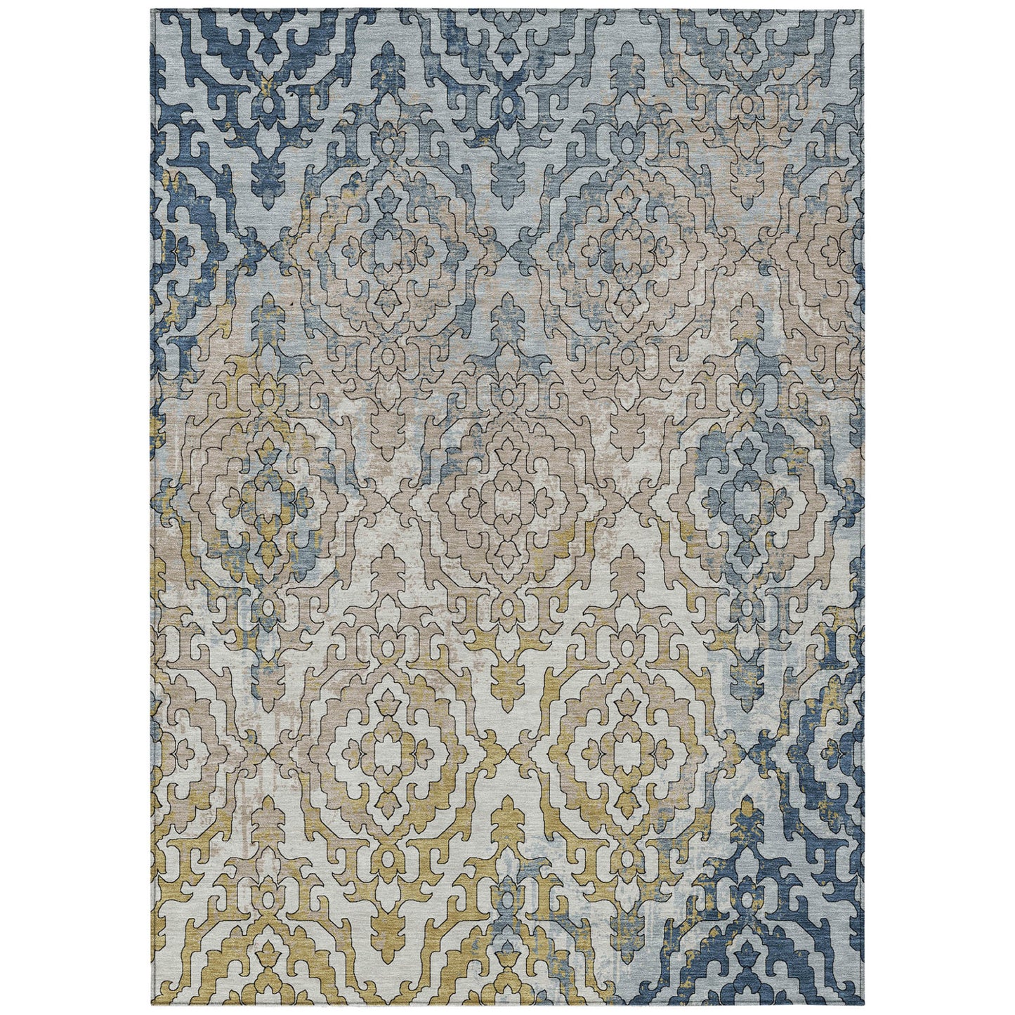 Tabselect Home Line 5' X 8' Sky Blue And Denim Blue Medallion Washable Indoor Outdoor Area Rug