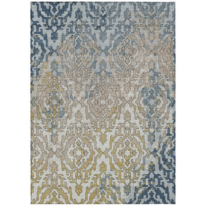 Tabselect Home Line 5' X 8' Sky Blue And Denim Blue Medallion Washable Indoor Outdoor Area Rug