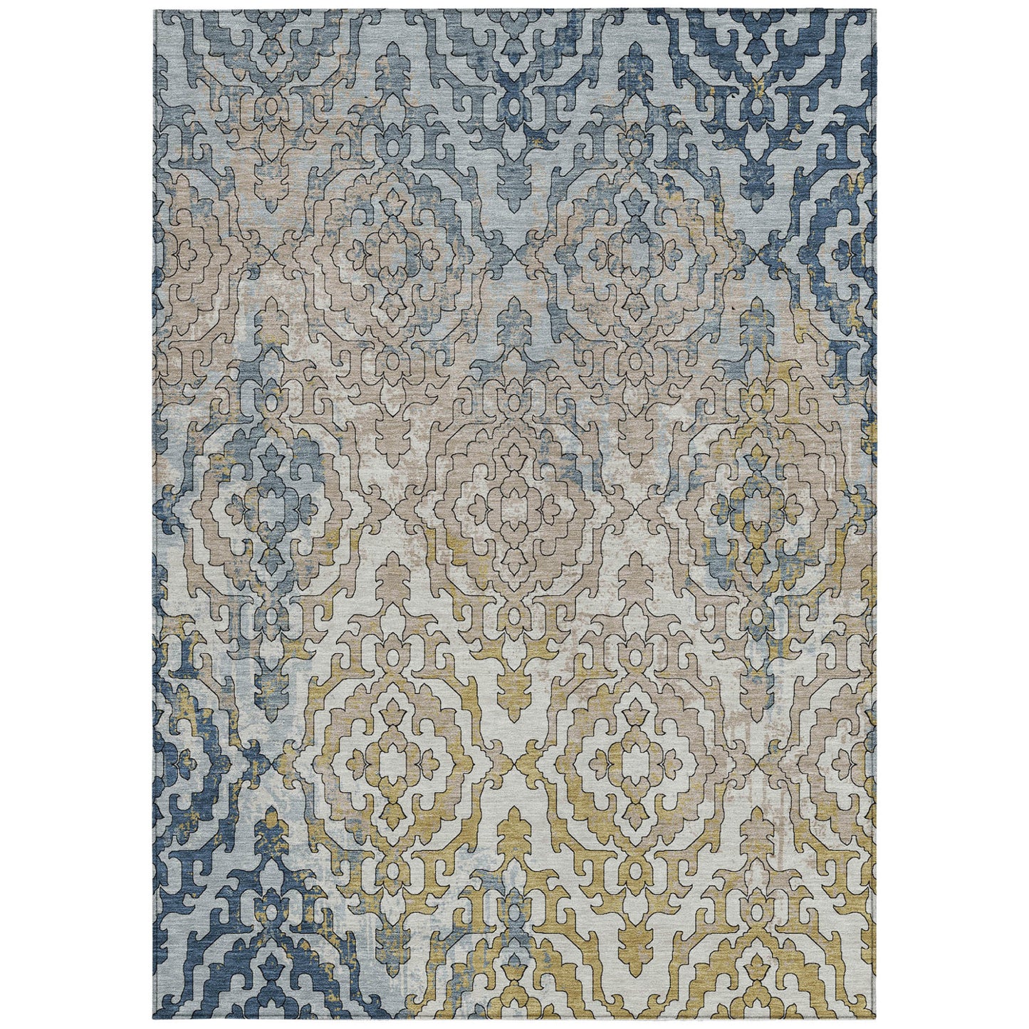 Tabselect Home Line 5' X 8' Sky Blue And Denim Blue Medallion Washable Indoor Outdoor Area Rug