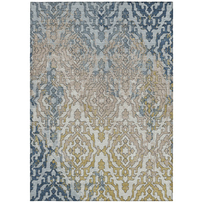 Tabselect Home Line 5' X 8' Sky Blue And Denim Blue Medallion Washable Indoor Outdoor Area Rug