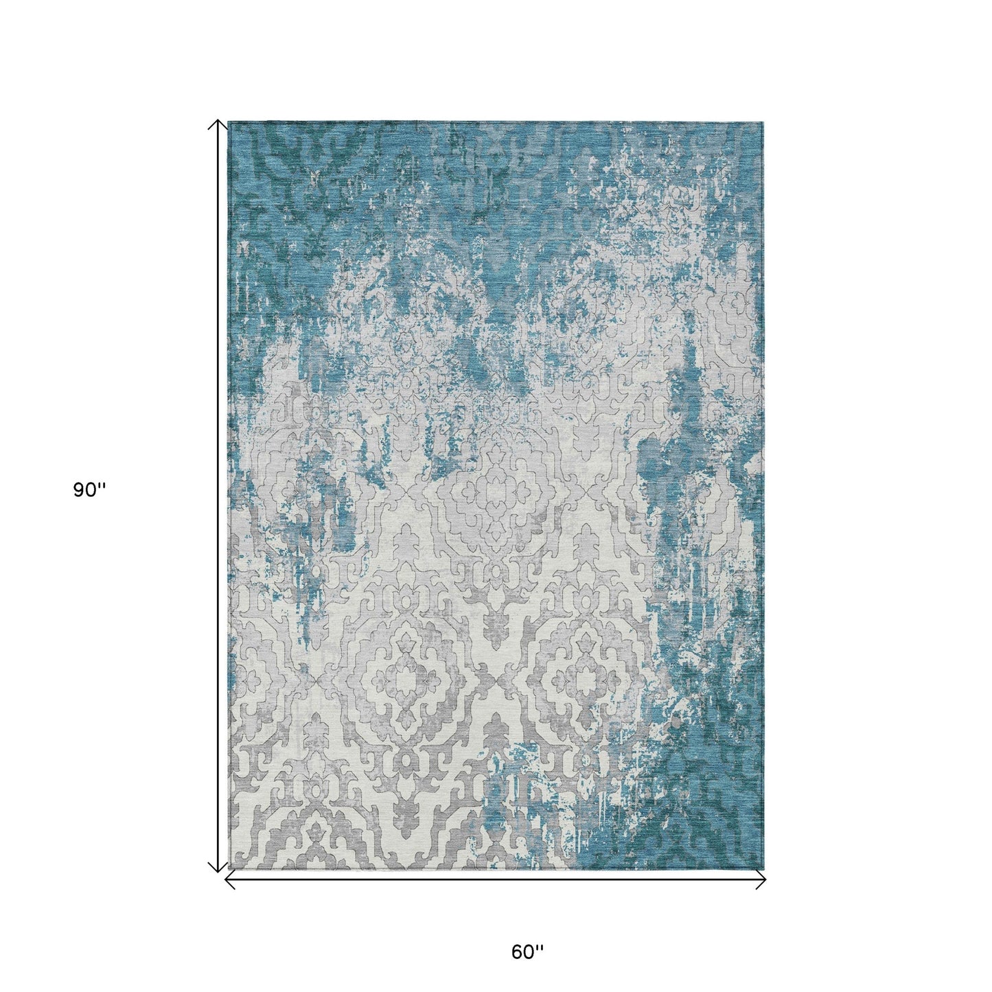 Tabselect Home Line 5' X 8' Teal Blue Gray And Ivory Medallion Washable Indoor Outdoor Area Rug