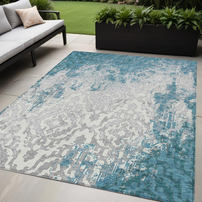 Tabselect Home Line 5' X 8' Teal Blue Gray And Ivory Medallion Washable Indoor Outdoor Area Rug